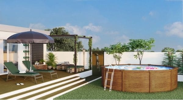 deck de piscina com churrasqueira