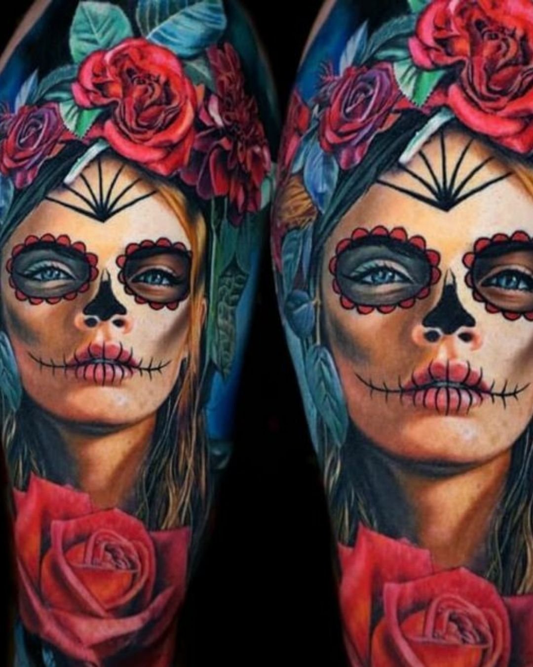 melhores ideias tatuagem catrina feminina com flores