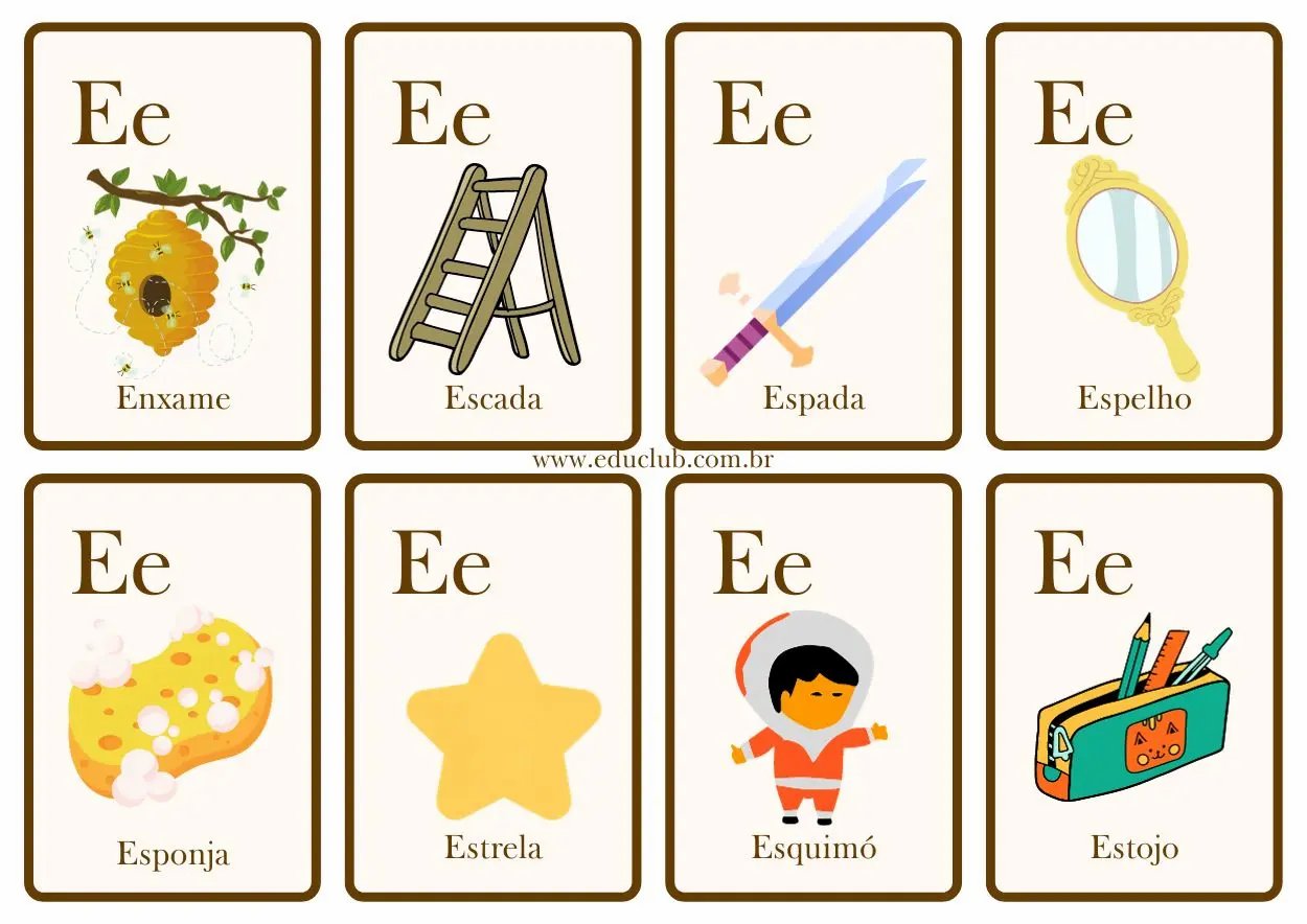 imagens de objetos com a letra e vs imagens de letras com objetos