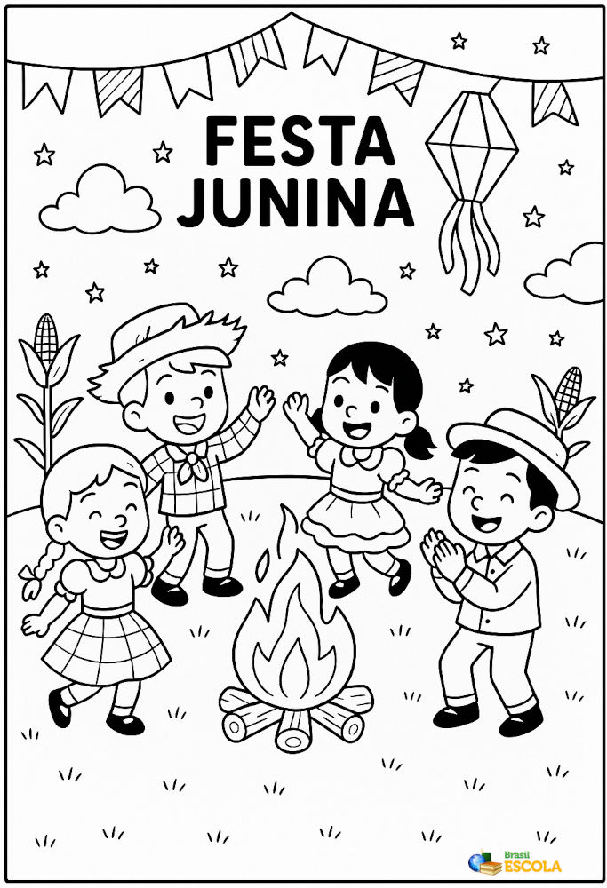 desenhos de fogueira para festa junina para colorir