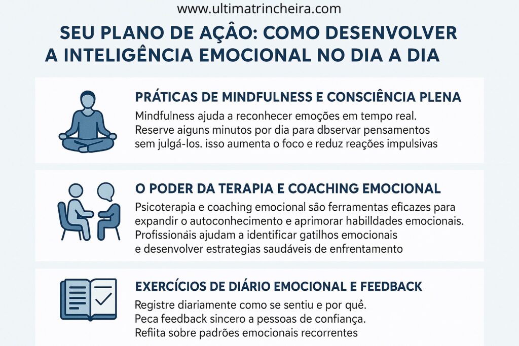 1. Inteligência Emocional: O Guia Completo para o Sucesso Pessoal e Profissional.
2. Os 5 Pilares da Inteligência Emocional: Como Dominá-los para uma Vida Equilibrada.
3. Desenvolvendo a Inteligência Emocional no Ambiente de Trabalho: Dicas Práticas.
4. Inteligência Emocional para Relacionamentos Saudáveis: Fortaleça seus Vínculos.
5. Como a Inteligência Emocional Transforma sua Saúde Mental e Bem-Estar.