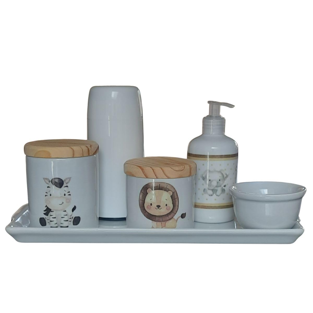 Kit higiene bebê porcelana com bandeja espelhada