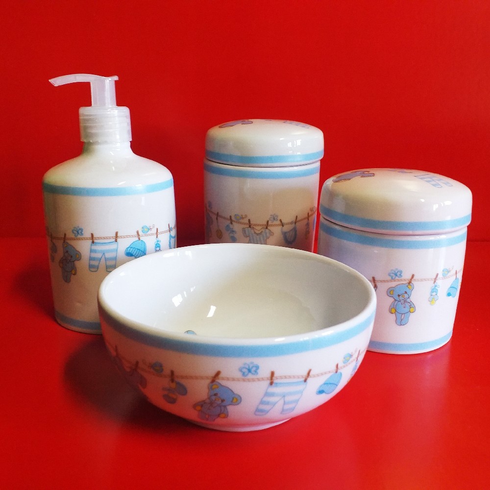 Kit higiene bebê porcelana com dispensador de sabonete líquido