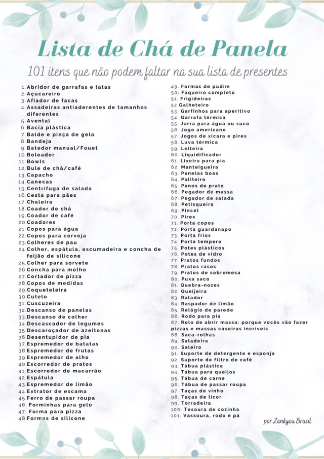 chá de casa nova lista