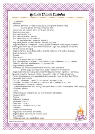 itens essenciais para chá de panela