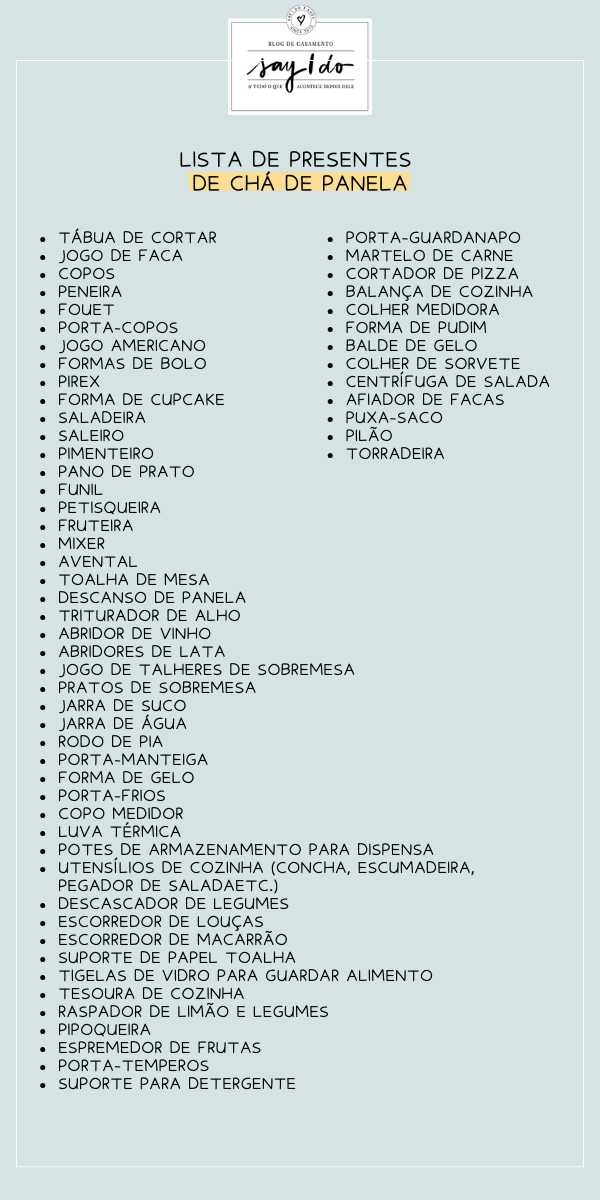 chá de casa nova lista
