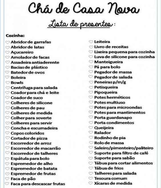 ideias de presentes para chá de panela