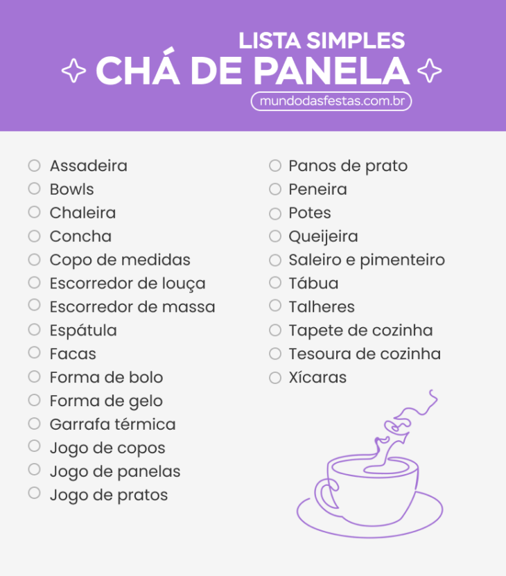 lista de chá de panela para imprimir
