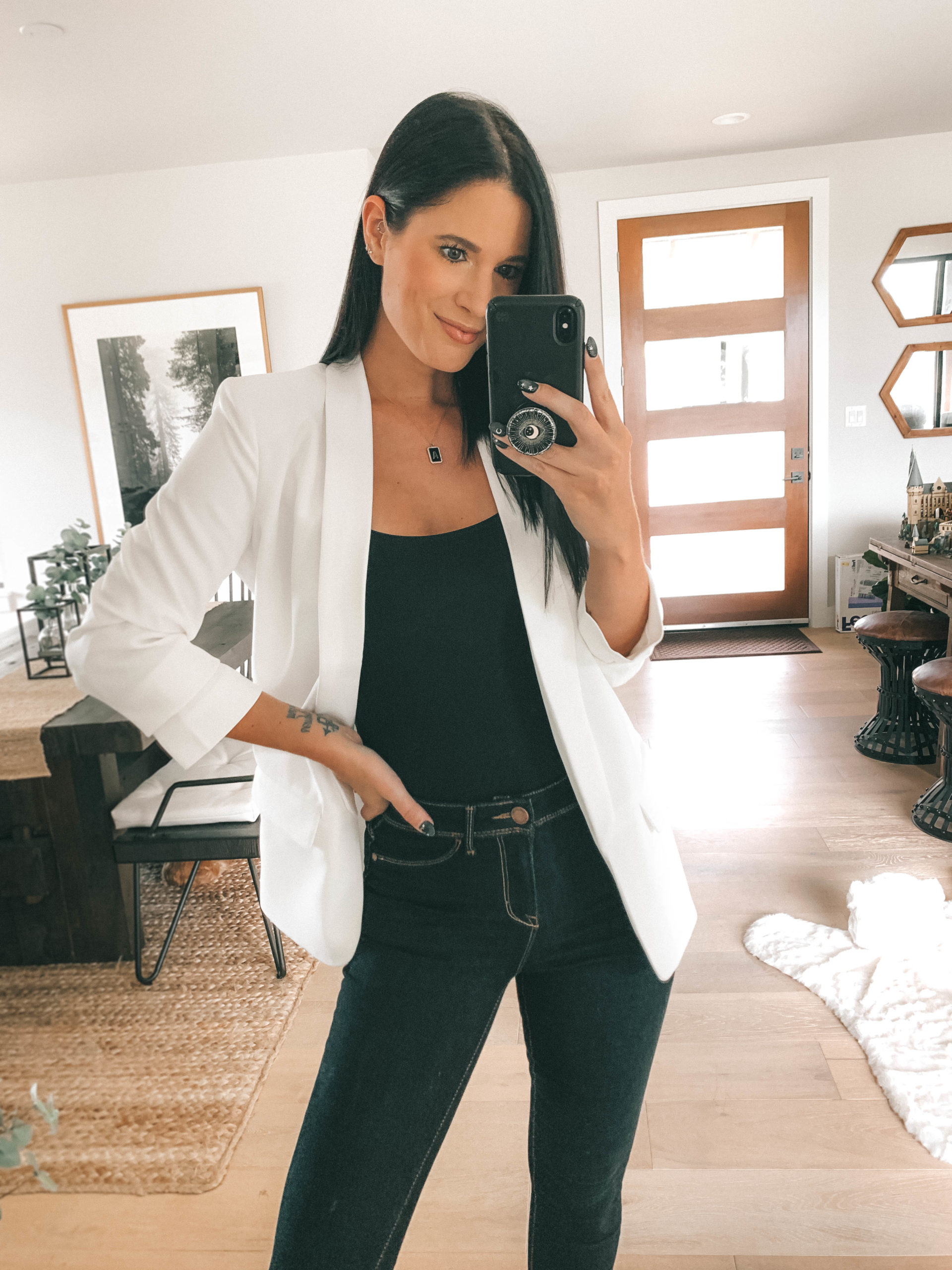 look com blazer e saia