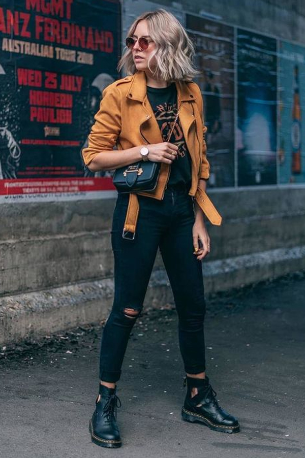 ideias de looks com jaqueta de couro para show de rock