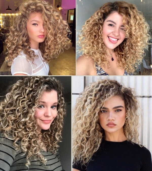 inspiração luzes loiras cabelo cacheado