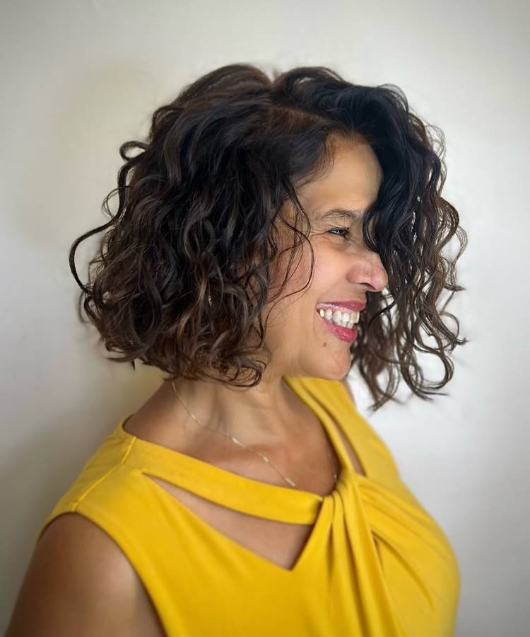 luzes mel cabelo cacheado curto long bob fotos inspiração