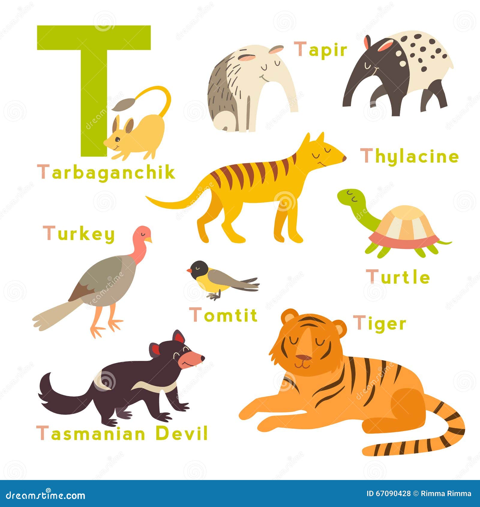 nomes de animais com a letra t