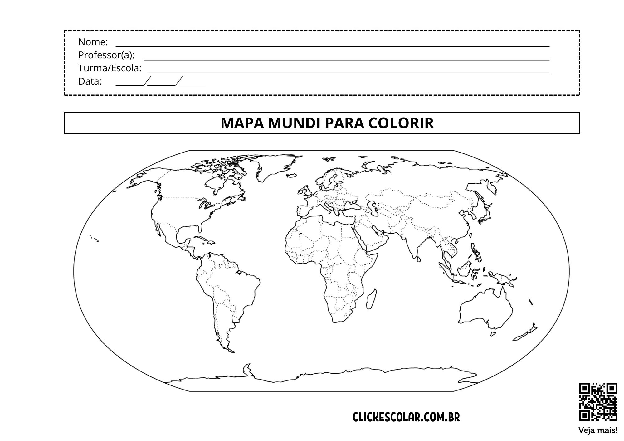 mapa mundi em branco para colorir