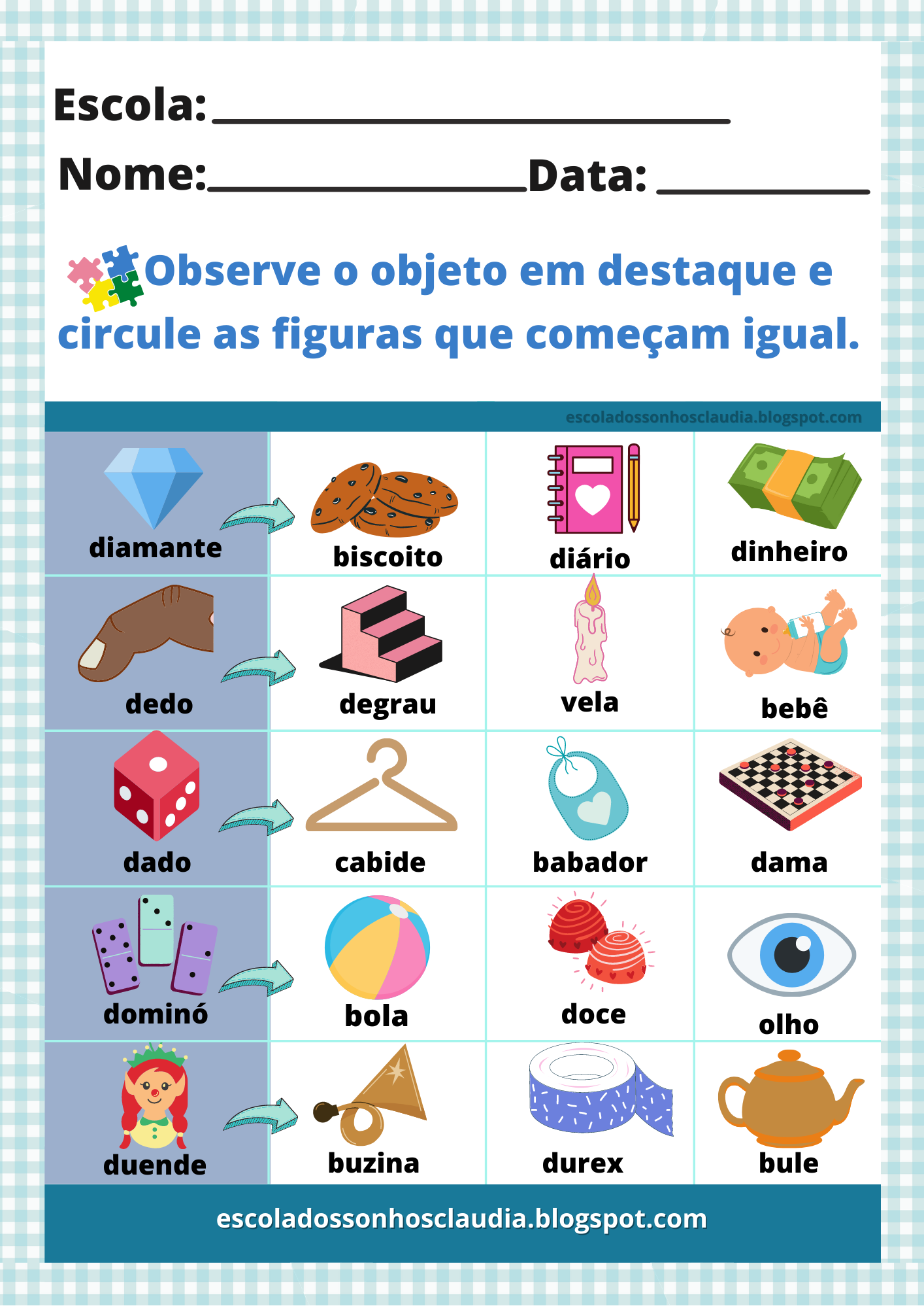 material escolar com D para Stop