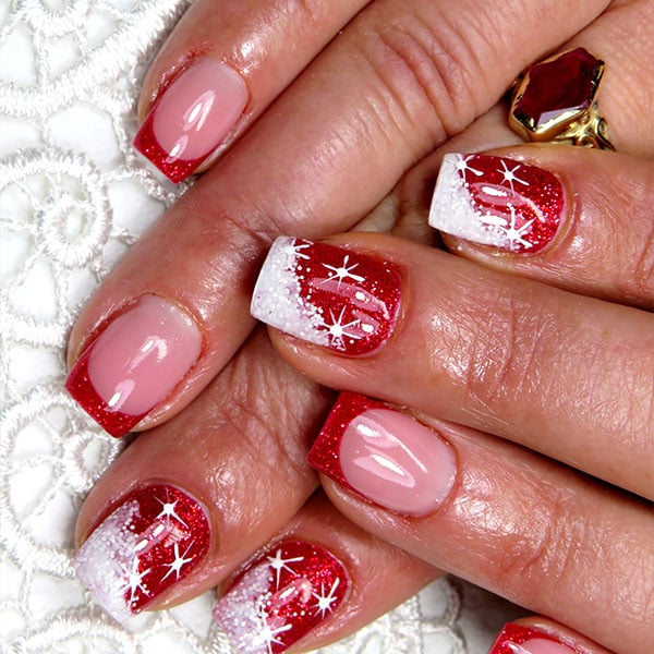 unhas decoradas vermelho e branco vs vermelho e dourado