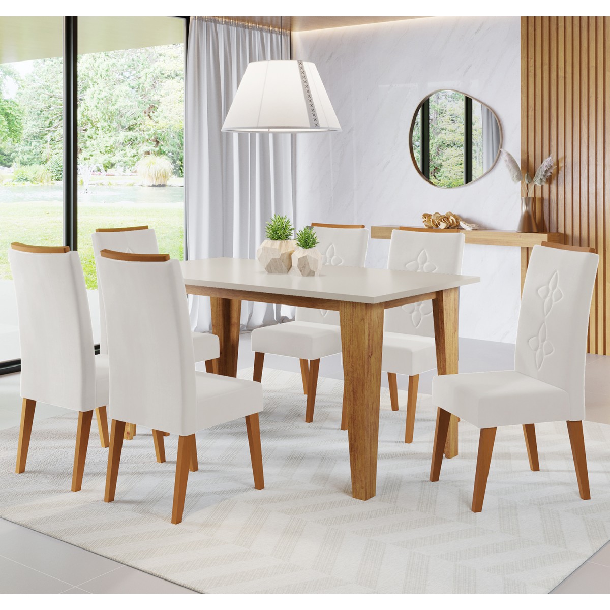 Mesa de jantar madeira maciça Pinus 6 cadeiras