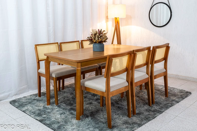 Mesa de jantar madeira maciça Eucalipto 6 cadeiras