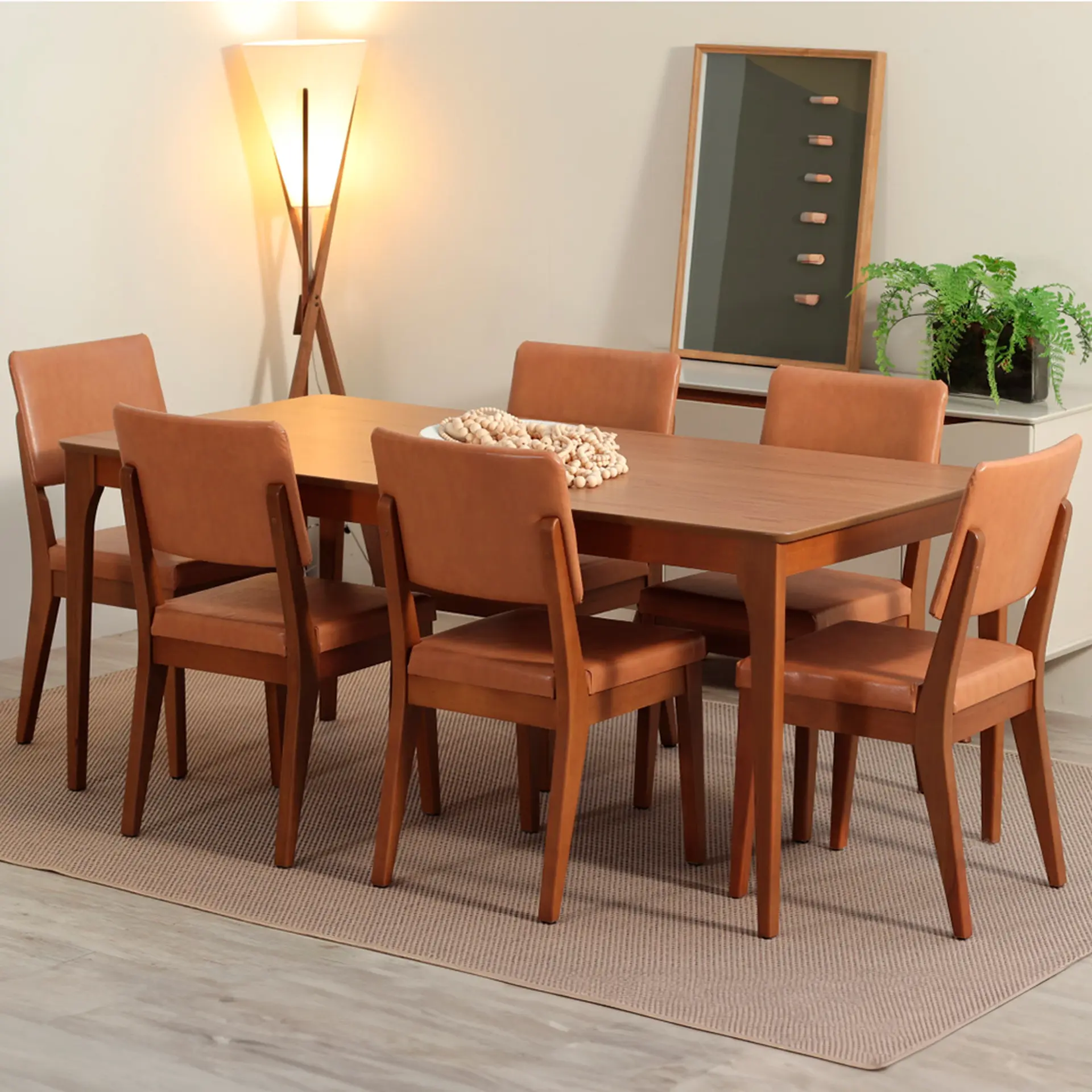 Mesa de jantar madeira maciça Tauari 6 cadeiras