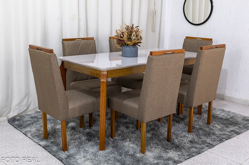 Mesa 6 cadeiras madeira maciça moderna