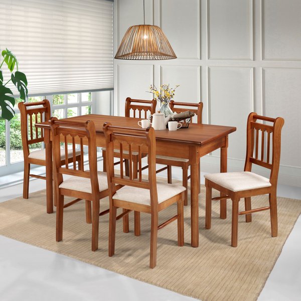 Mesa de jantar madeira maciça 1,50m 6 cadeiras