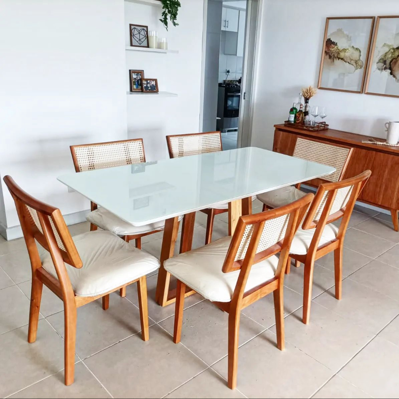 Mesa de jantar madeira maciça redonda 6 cadeiras