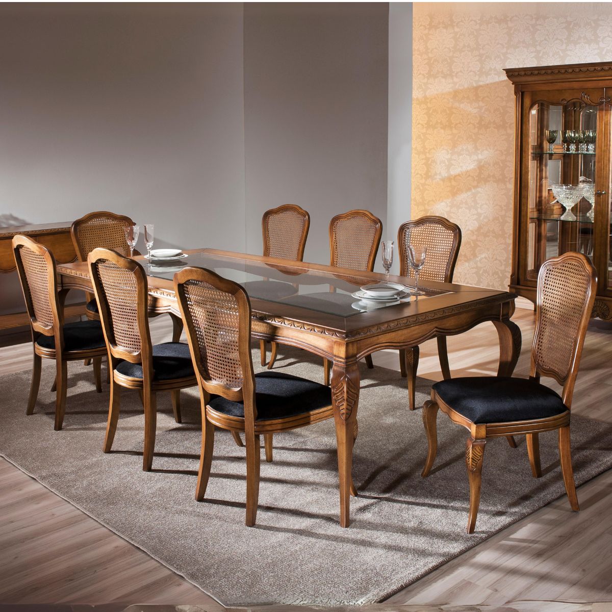 Mesa de jantar madeira maciça retangular 6 cadeiras