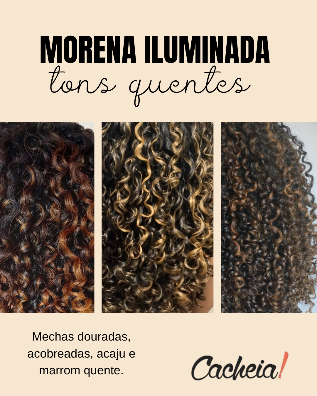 morena iluminada mel cabelo cacheado curto