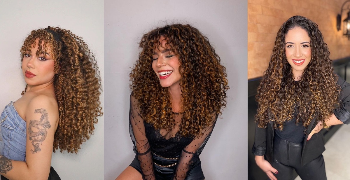 ideias morena iluminada cabelo cacheado