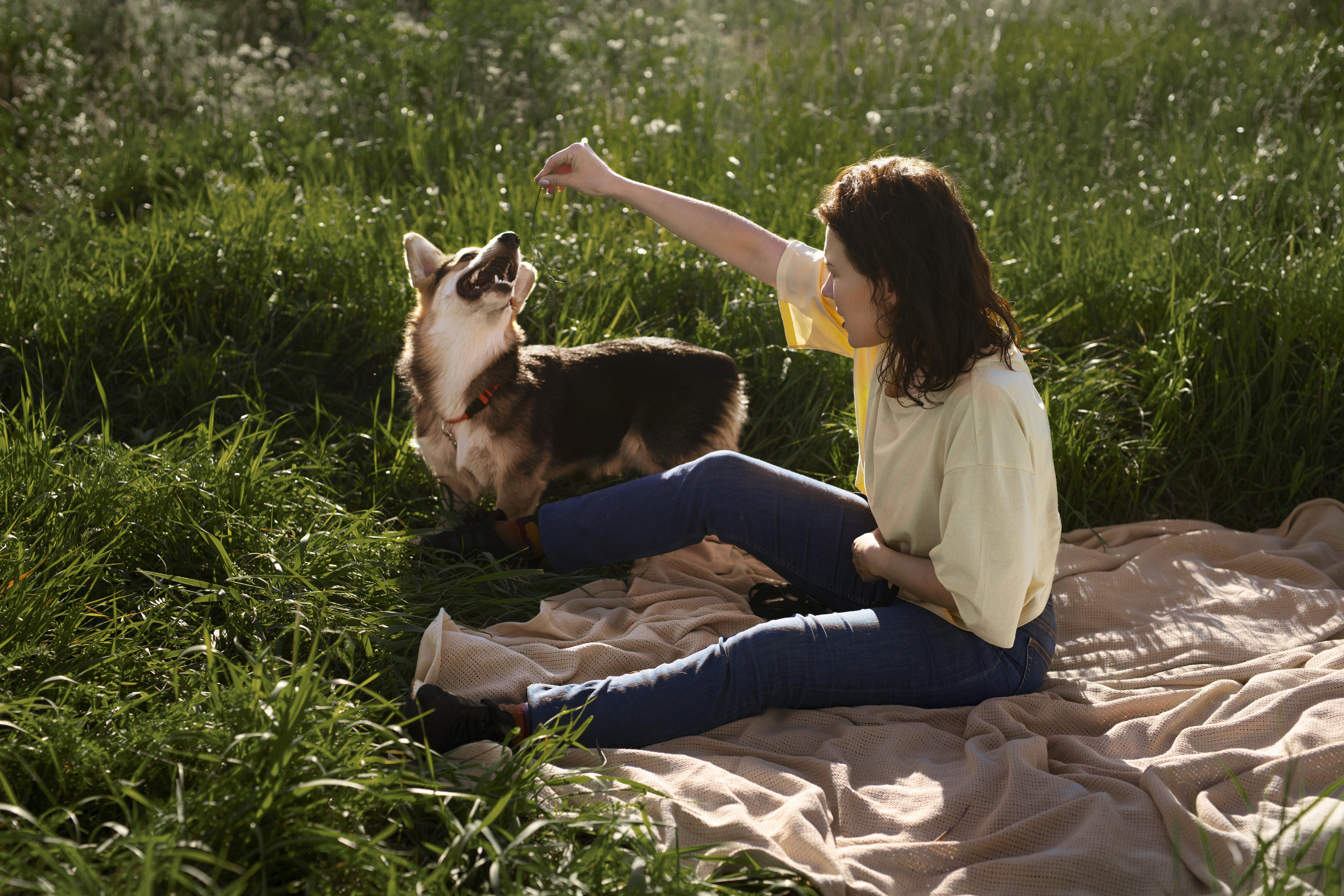 mulher e cachorro momentos