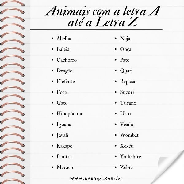 lista de animais que começam com a