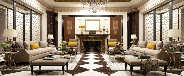 Materiais de luxo no estilo clássico: mármore