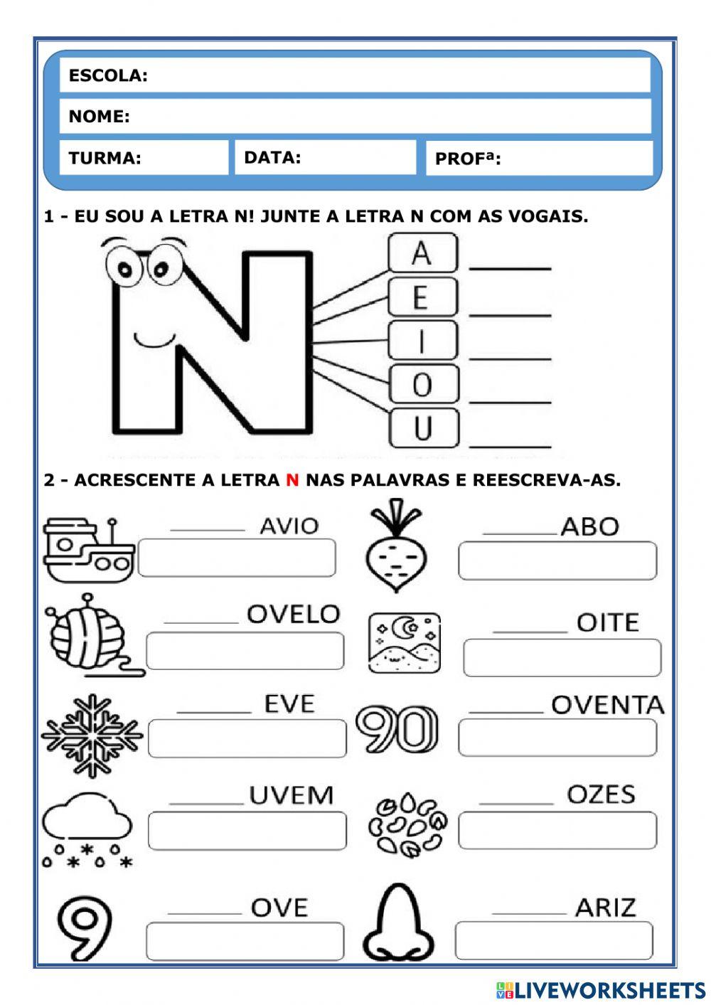 coisas da escola que começam com n