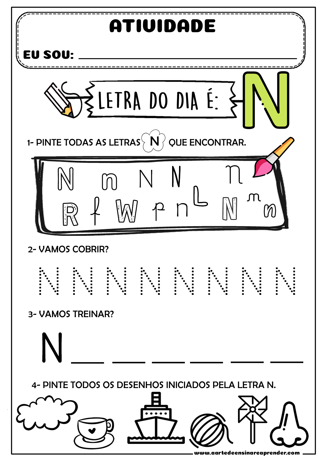 materiais de estudo com a letra n