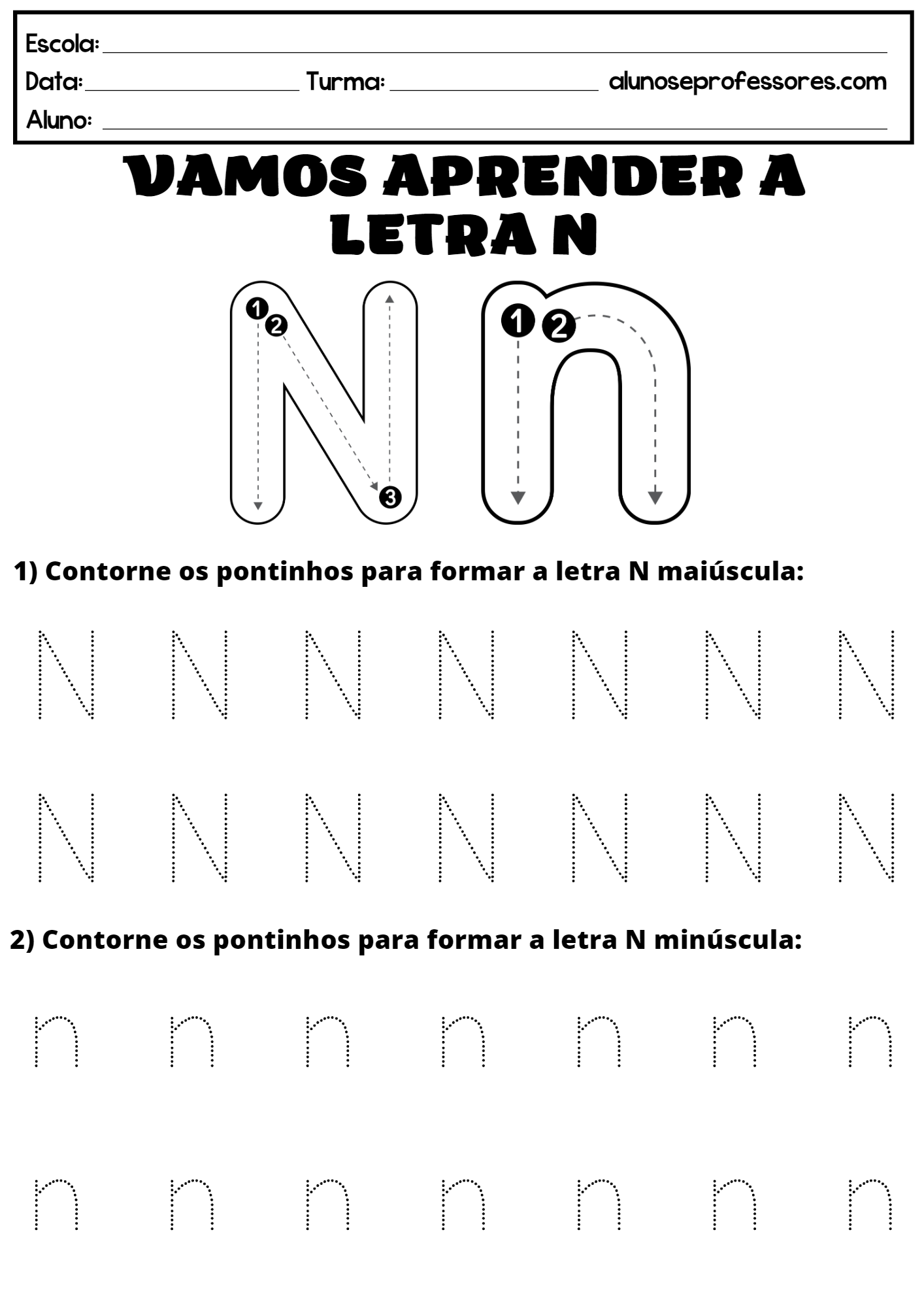 alfabeto na escola letra n