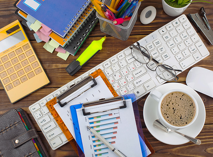 organização de materiais de escritório