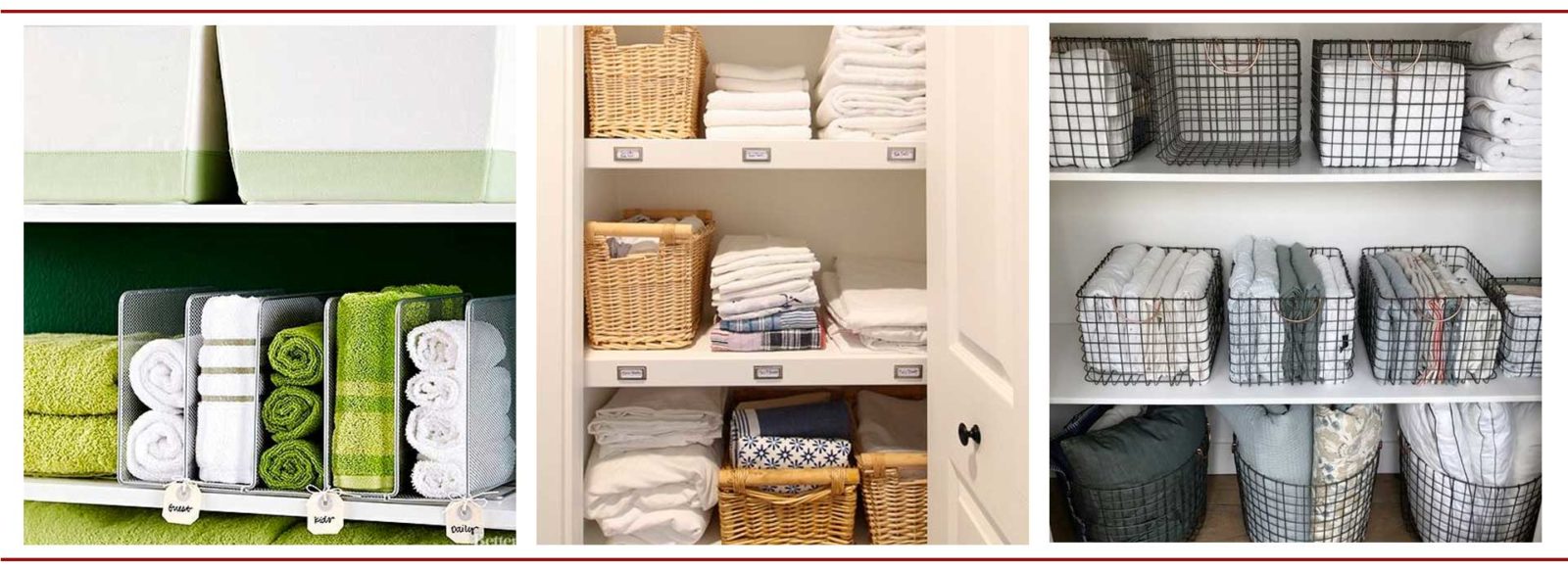 organização de roupas de cama no armário