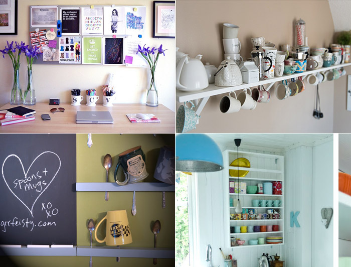 organização de xícaras e canecas