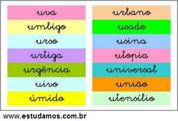 lista de palavras bonitas com a letra u