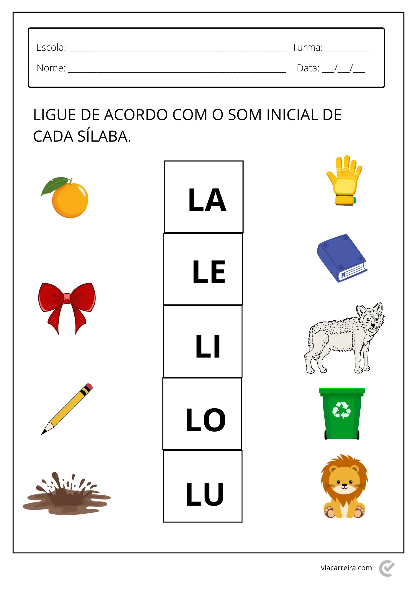 lista de palavras com a letra l para alfabetização infantil