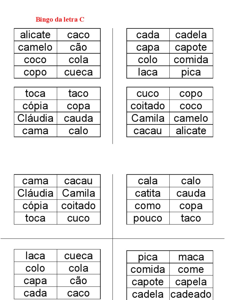 palavras com c de 4 letras