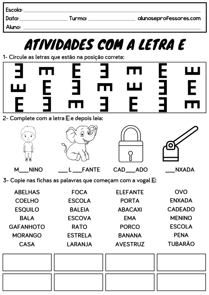 palavras que começam com a letra e em português