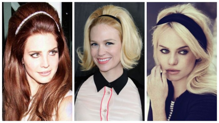 penteado anos 60 com tiara vs. penteado anos 70 com lenço
