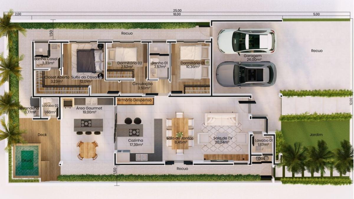 plantas de casas populares 3 quartos