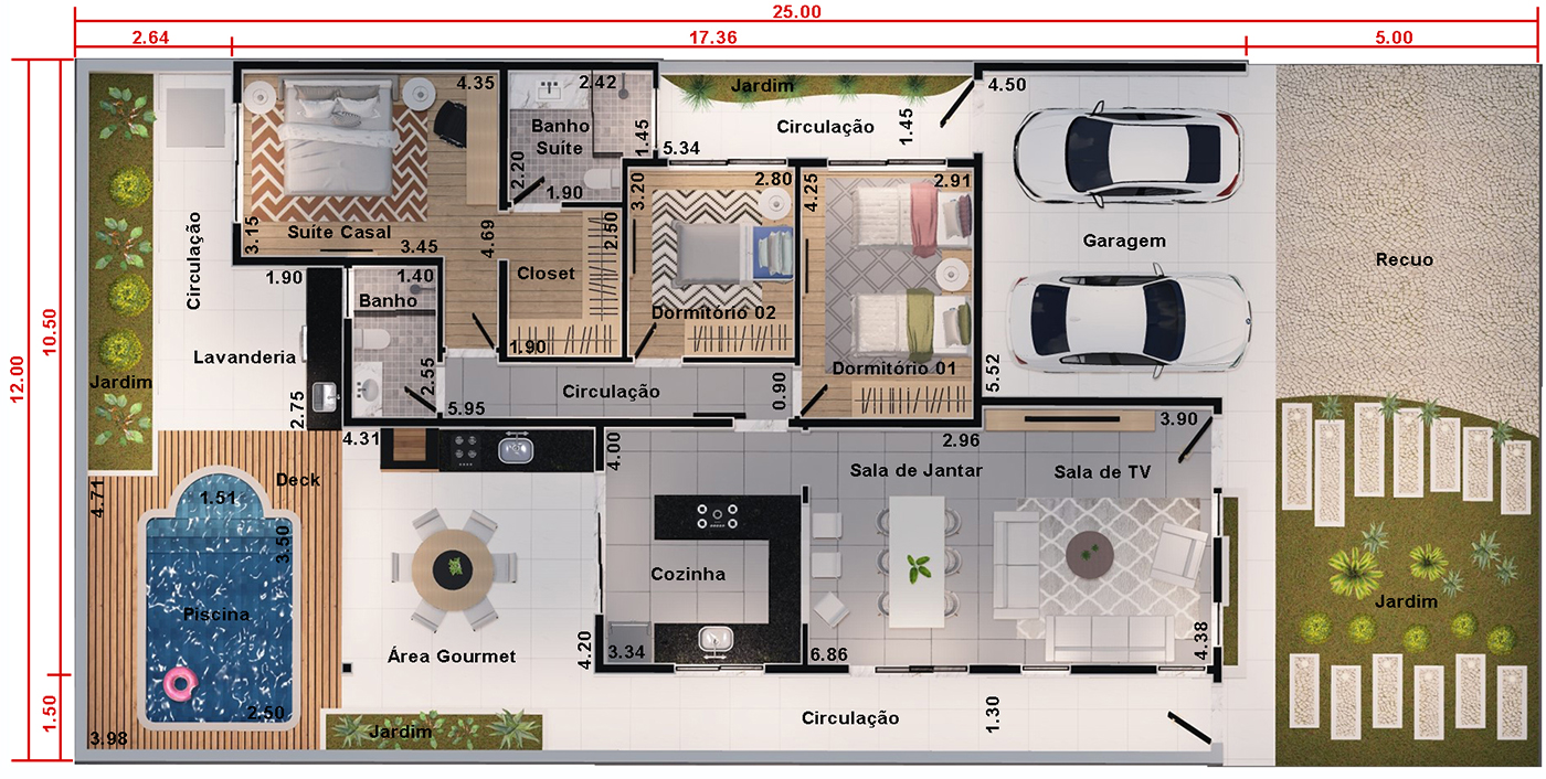 projetos de casas 3 quartos térreas