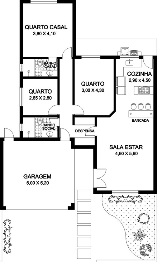 plantas de casas populares 3 quartos