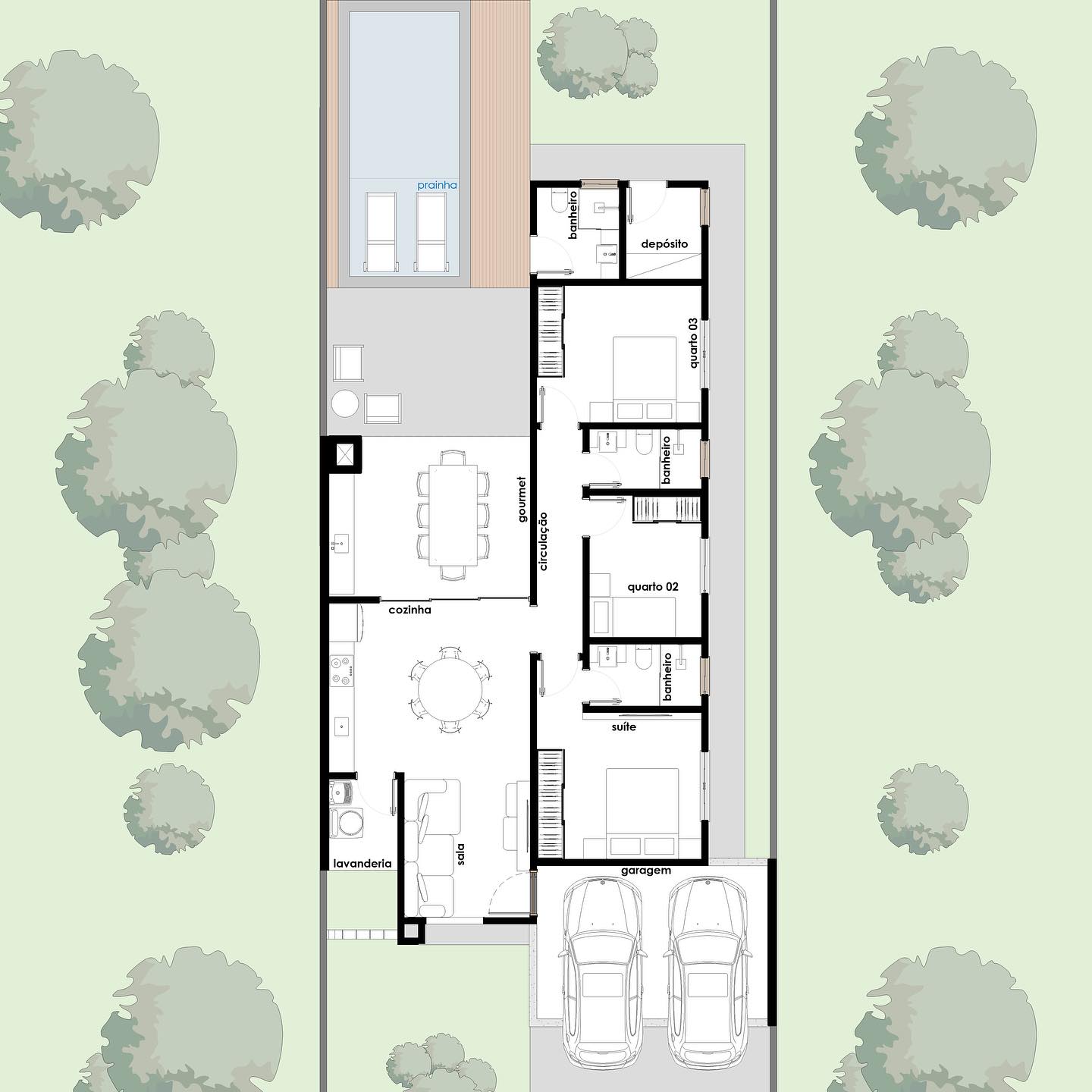 plantas de casas 3 quartos e 2 banheiros