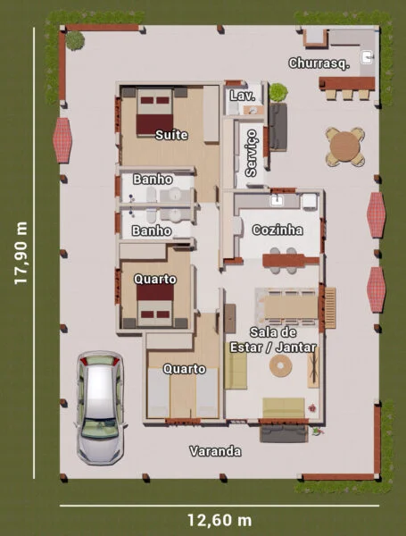 plantas de casas 3 quartos com quintal