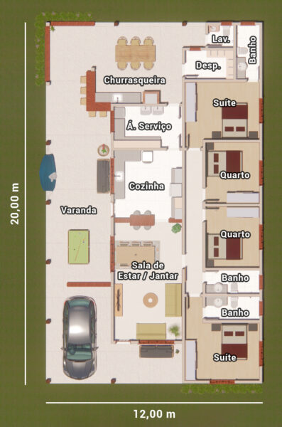 plantas de casas rústicas para sítio 4 quartos