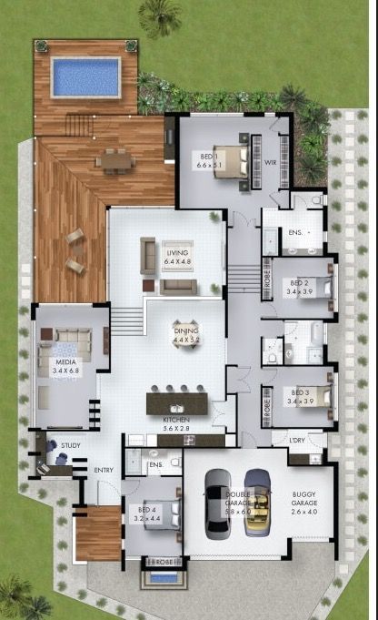 plantas de casas em L para sítio 4 quartos